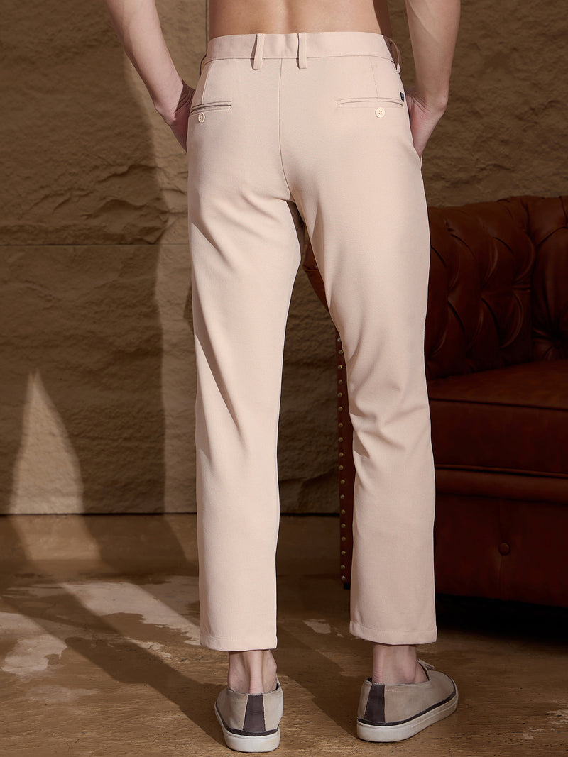 Beige: Textured Stretchable Chinos
