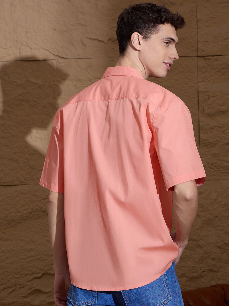 Pink: Half Sleeves Embroidery Oversized Shirt