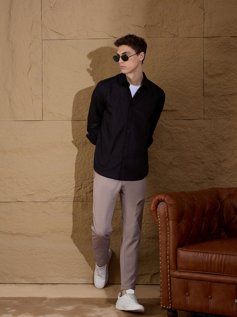 Stone Grey: Textured Stretchable Chinos