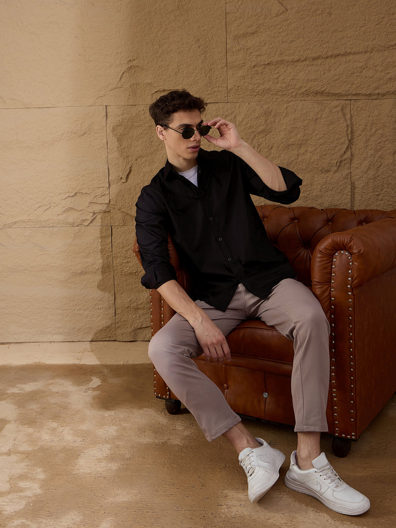 Stone Grey: Textured Stretchable Chinos