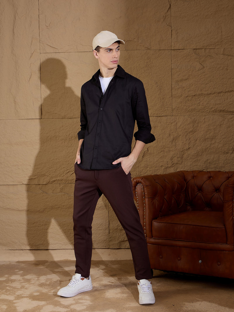 Brown: Textured Stretchable Chinos