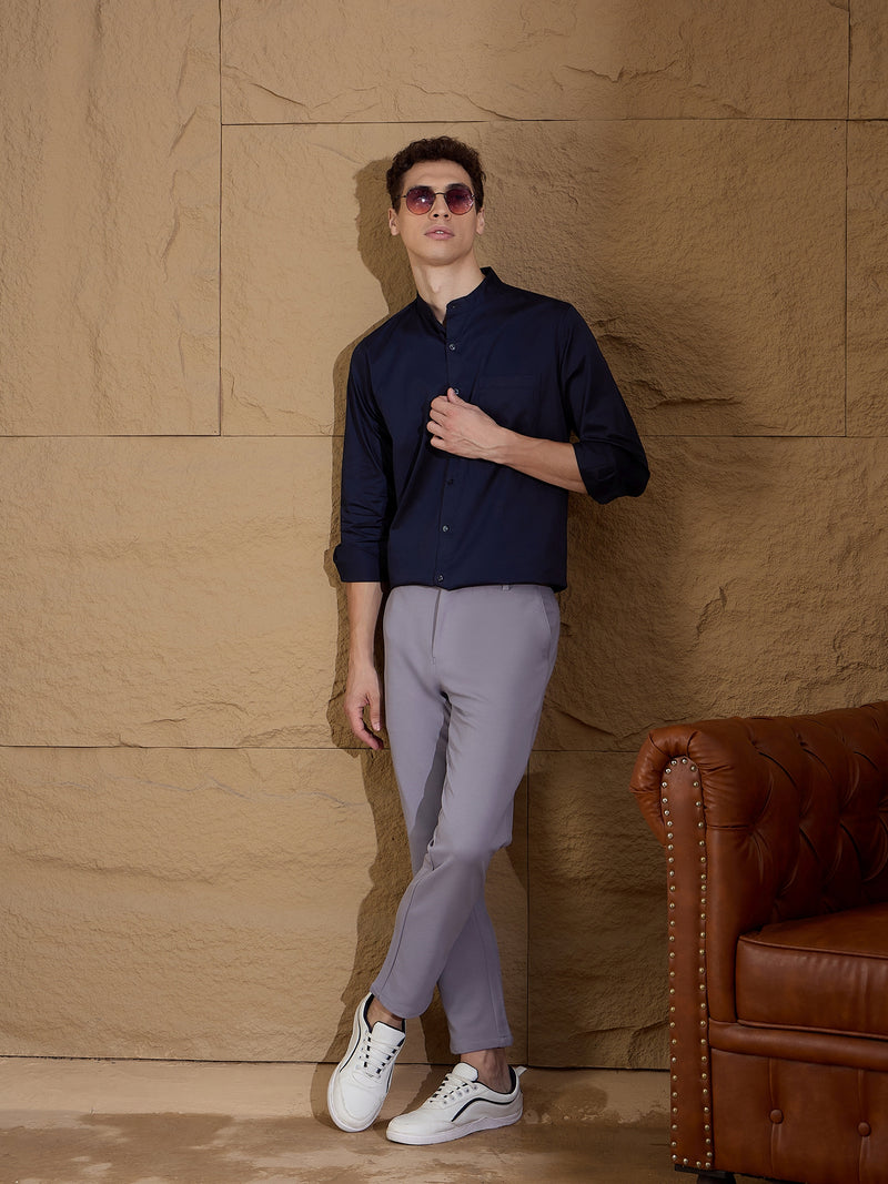 Light Grey: Textured Stretchable Chinos