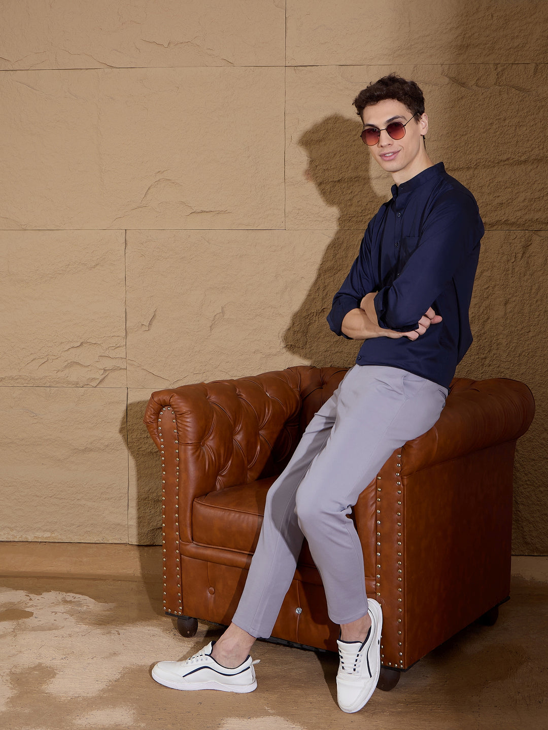 Men Textured Chinos Fit 4 Way Lycra Trouser