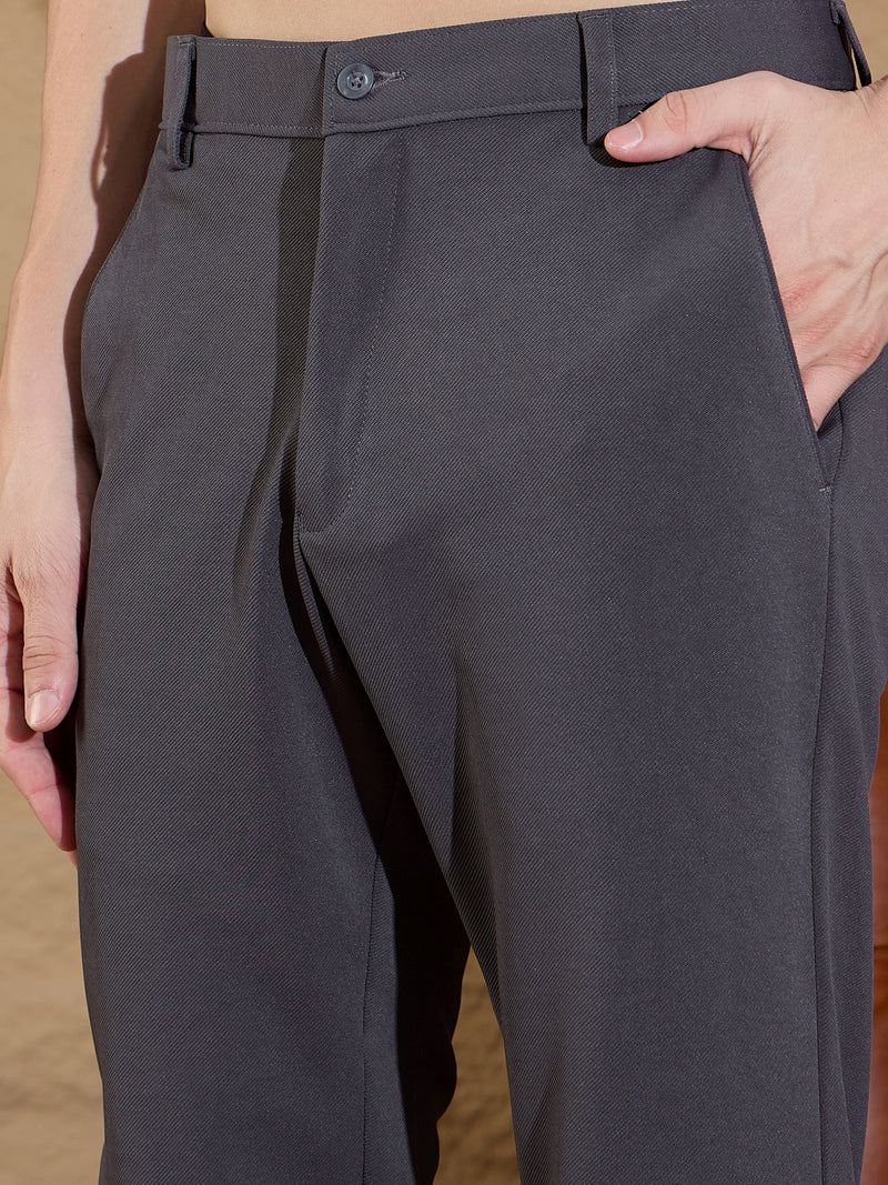Charcoal Grey: Textured Stretchable Chinos
