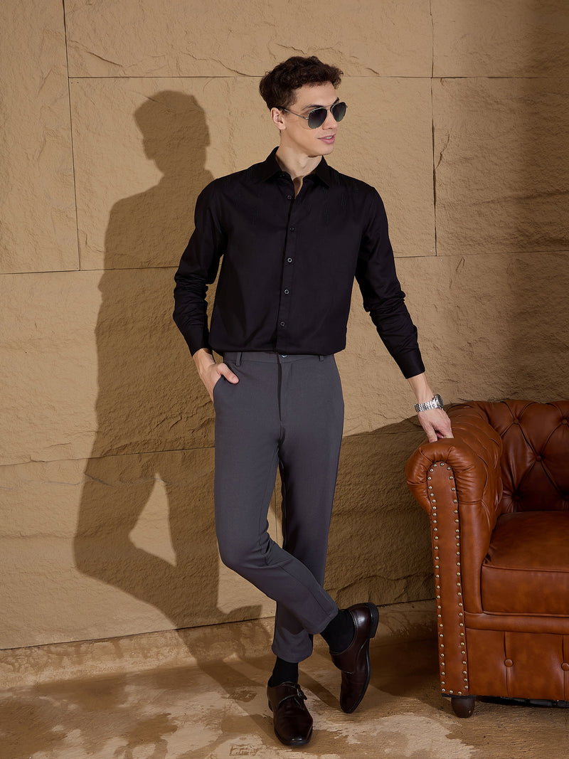 Charcoal Grey: Textured Stretchable Chinos