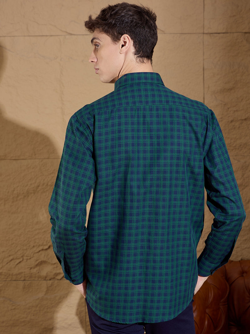 Green And Blue: Full Sleeves Checks Casual Shirt