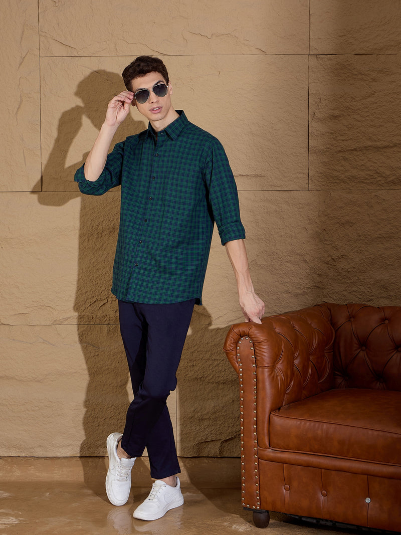 Green And Blue: Full Sleeves Checks Casual Shirt