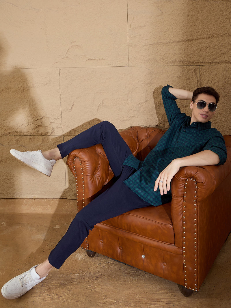 Navy Blue: Textured Stretchable Chinos