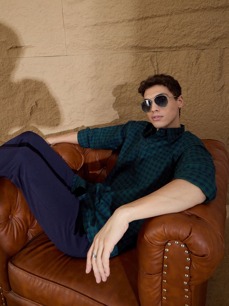 Green And Blue: Full Sleeves Checks Casual Shirt