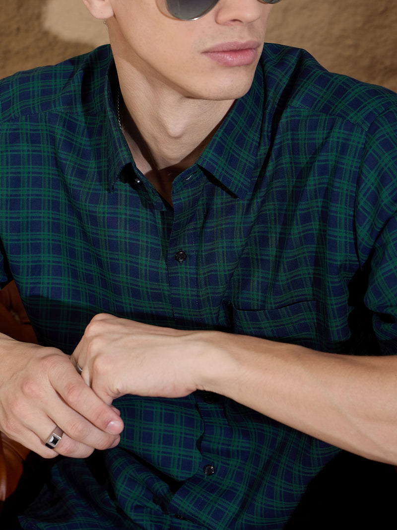 Green And Blue: Full Sleeves Checks Casual Shirt