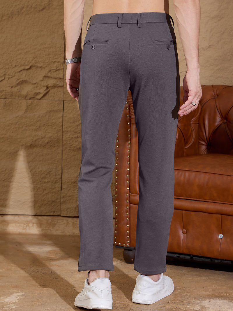 Charcoal Grey: Textured Stretchable  Chinos
