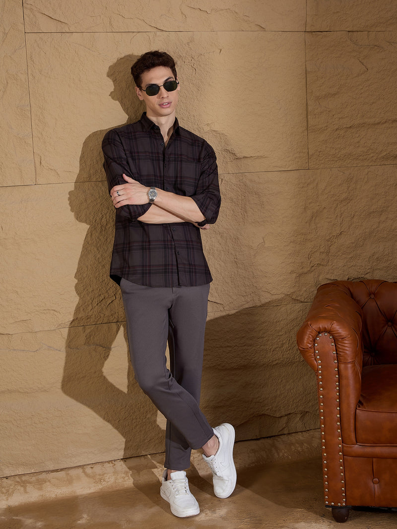 Charcoal Grey: Textured Stretchable  Chinos