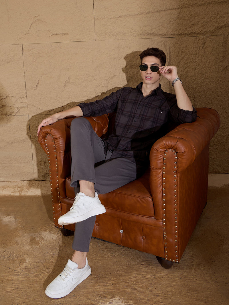Charcoal Grey: Textured Stretchable  Chinos