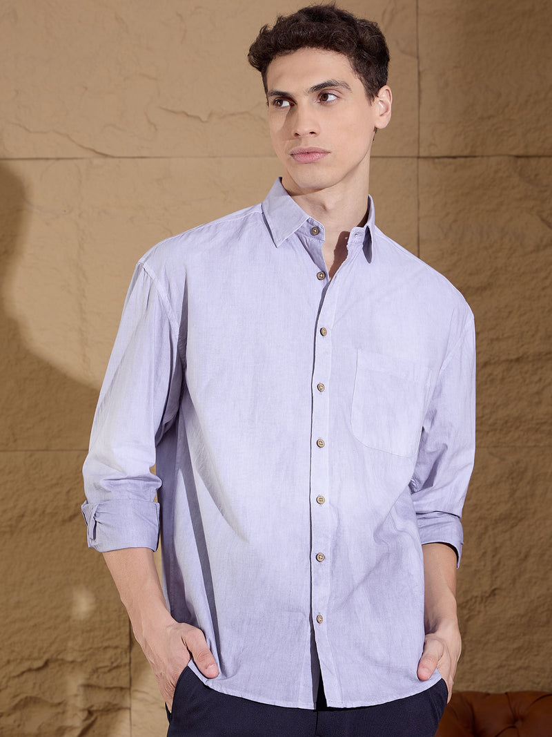 Lavender: Full Sleeves Ombre Dyed Oversized Shirt