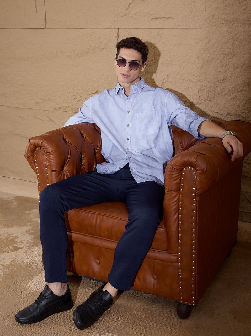 Dark Blue: Textured Stretchable Chinos