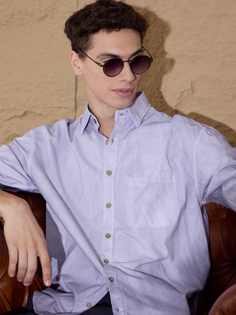 Lavender: Full Sleeves Ombre Dyed Oversized Shirt