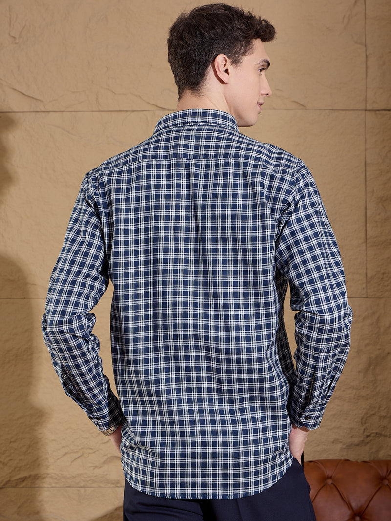 Blue And White: Full Sleeves Checks Casual Shirt
