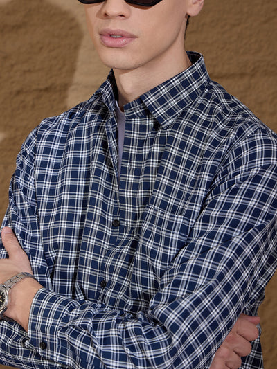 Blue And White: Full Sleeves Checks Casual Shirt