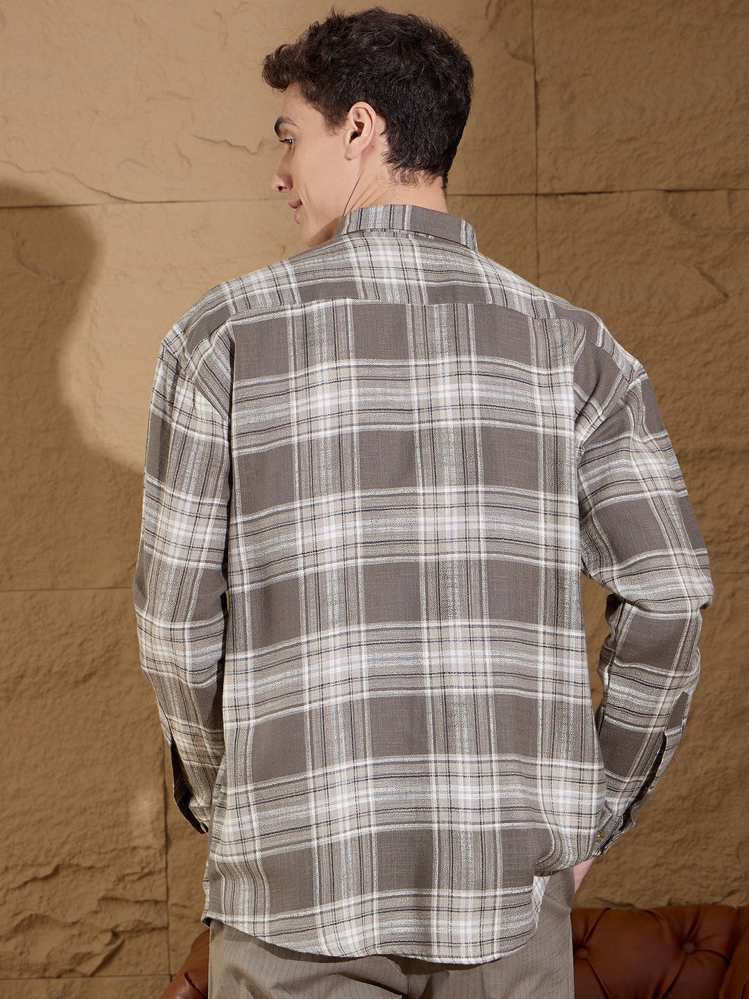 Drop Shoulder Oversized Checked Casual Shirt