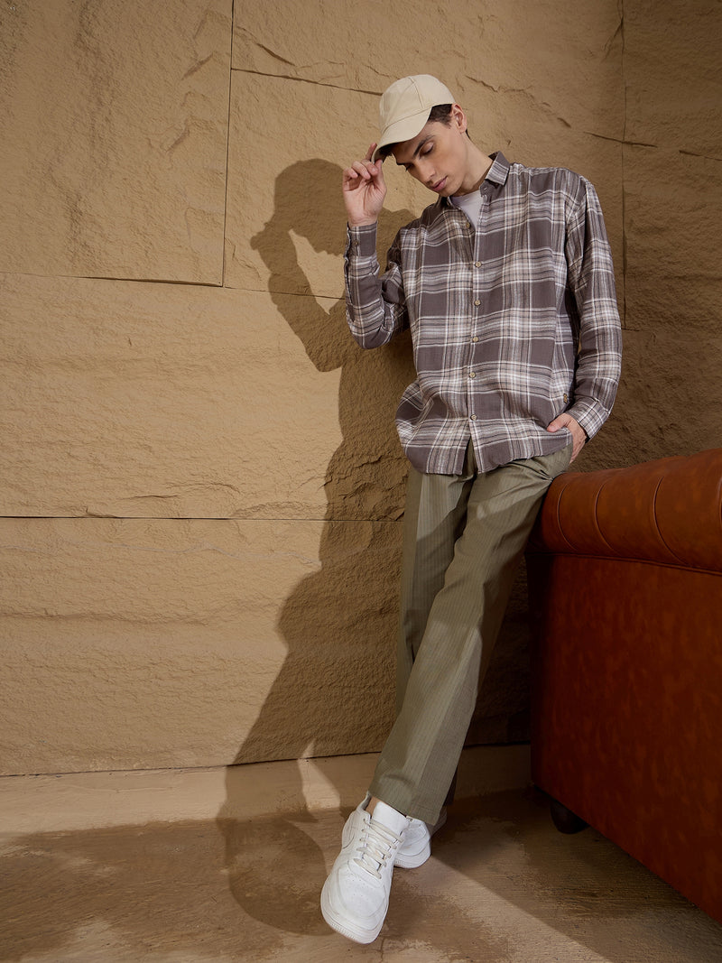 Olive Green: Striped Korean Baggy Fit Trouser