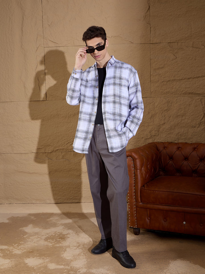 Drop Shoulder Oversized Checked Casual Shirt