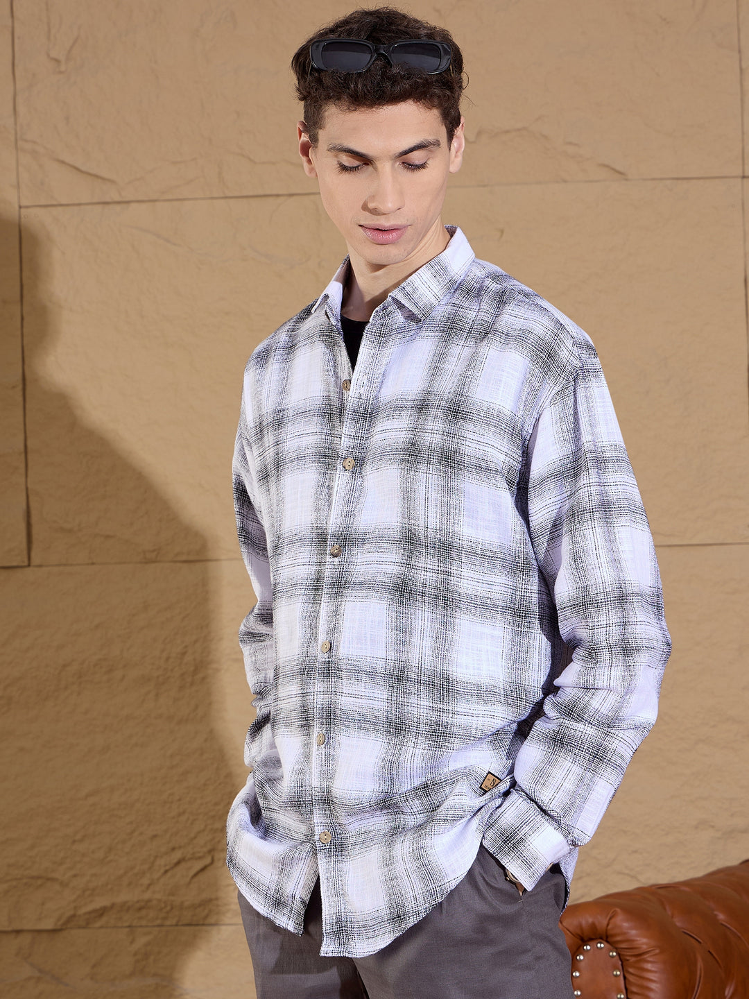 Drop Shoulder Oversized Checked Casual Shirt