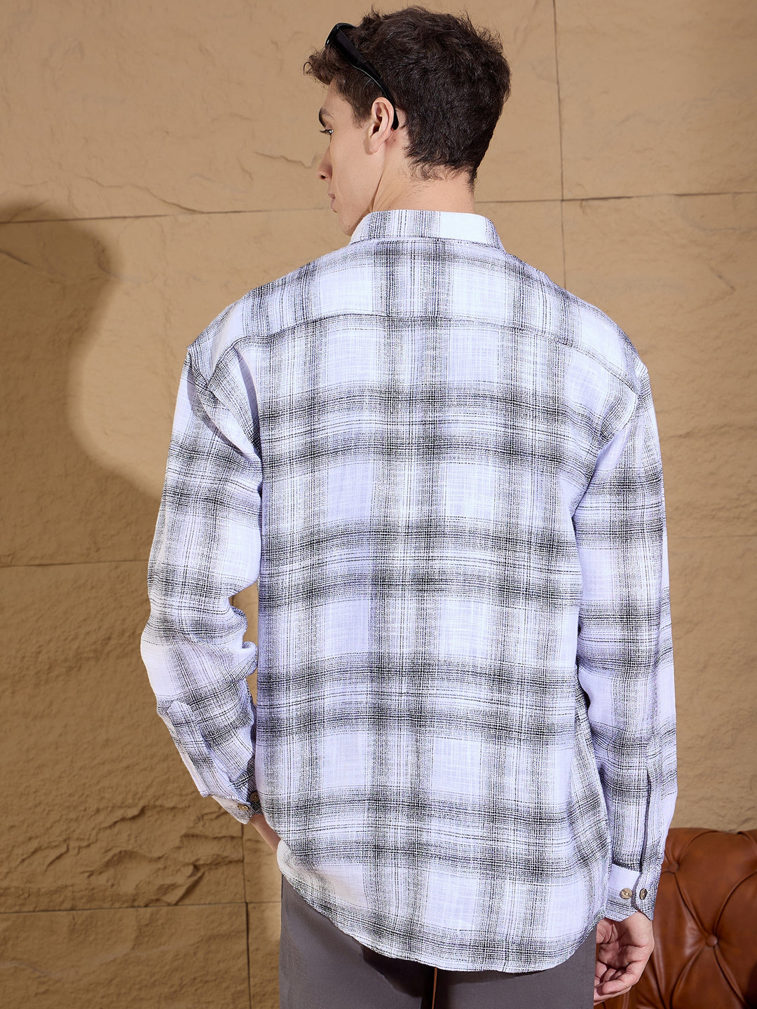 Drop Shoulder Oversized Checked Casual Shirt