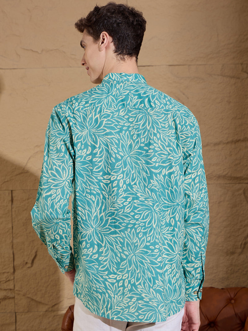 Blue and White:Hand Block Printed Floral Kurta
