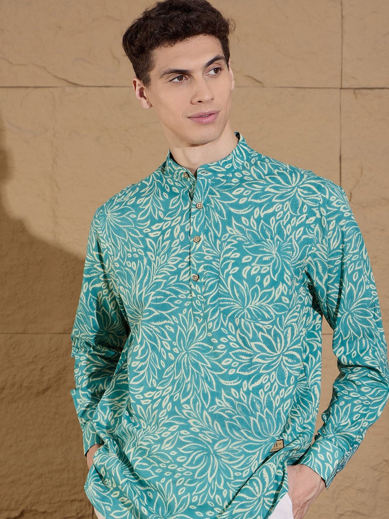Blue and White:Hand Block Printed Floral Kurta