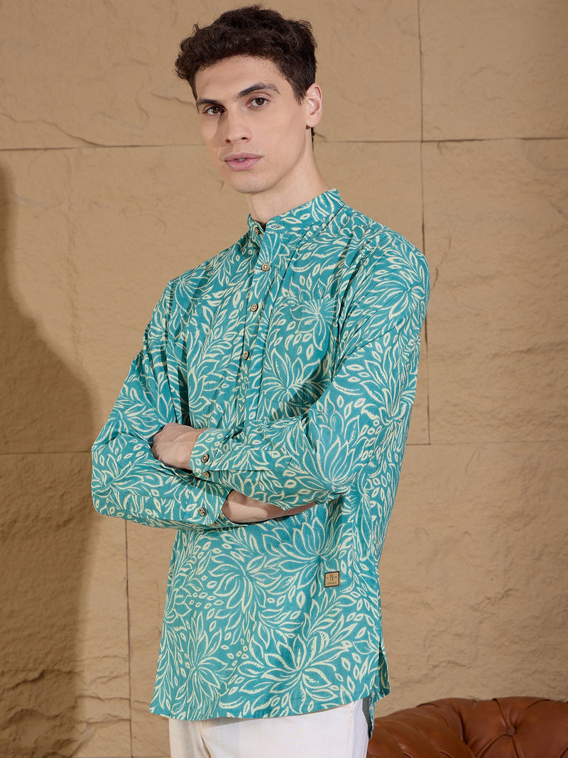 Blue and White:Hand Block Printed Floral Kurta