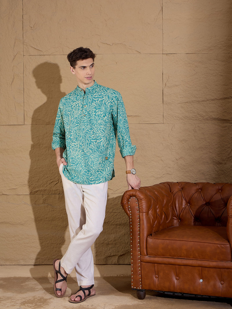 Blue and White:Hand Block Printed Floral Kurta