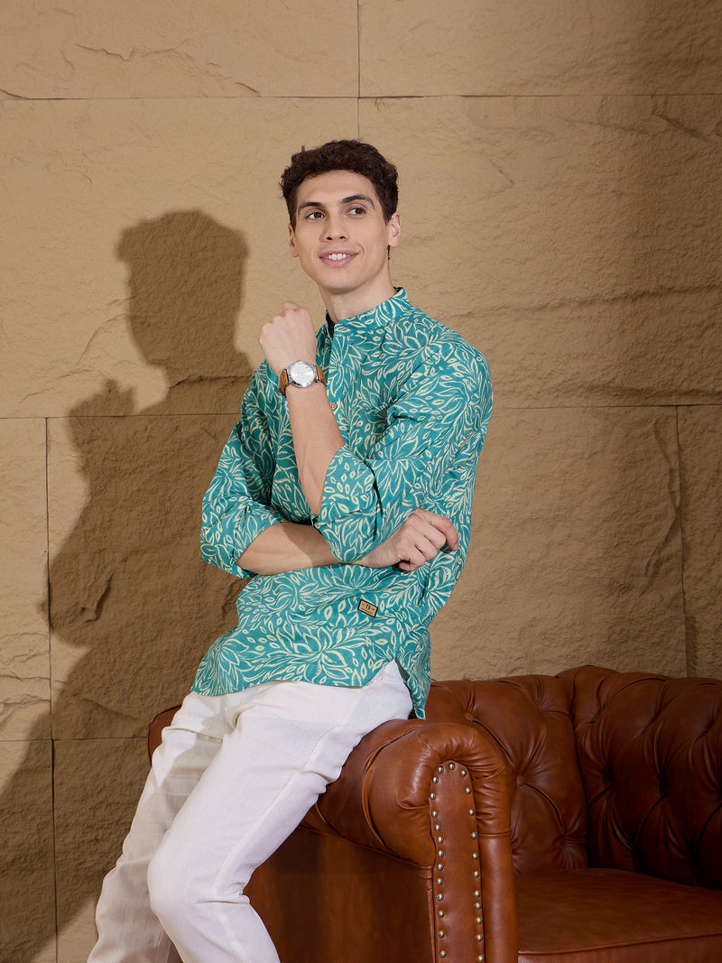 Blue and White:Hand Block Printed Floral Kurta