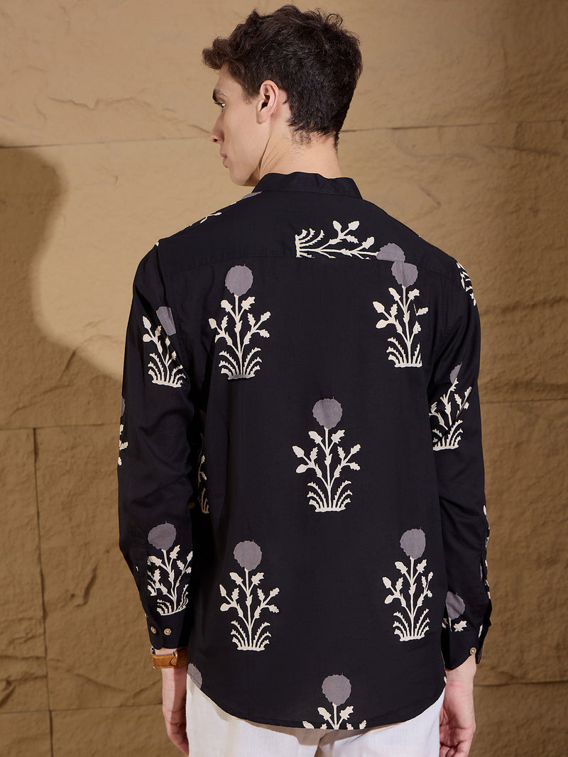 Black and Cream: Ethnic Motifs Print Sustainable Kurta