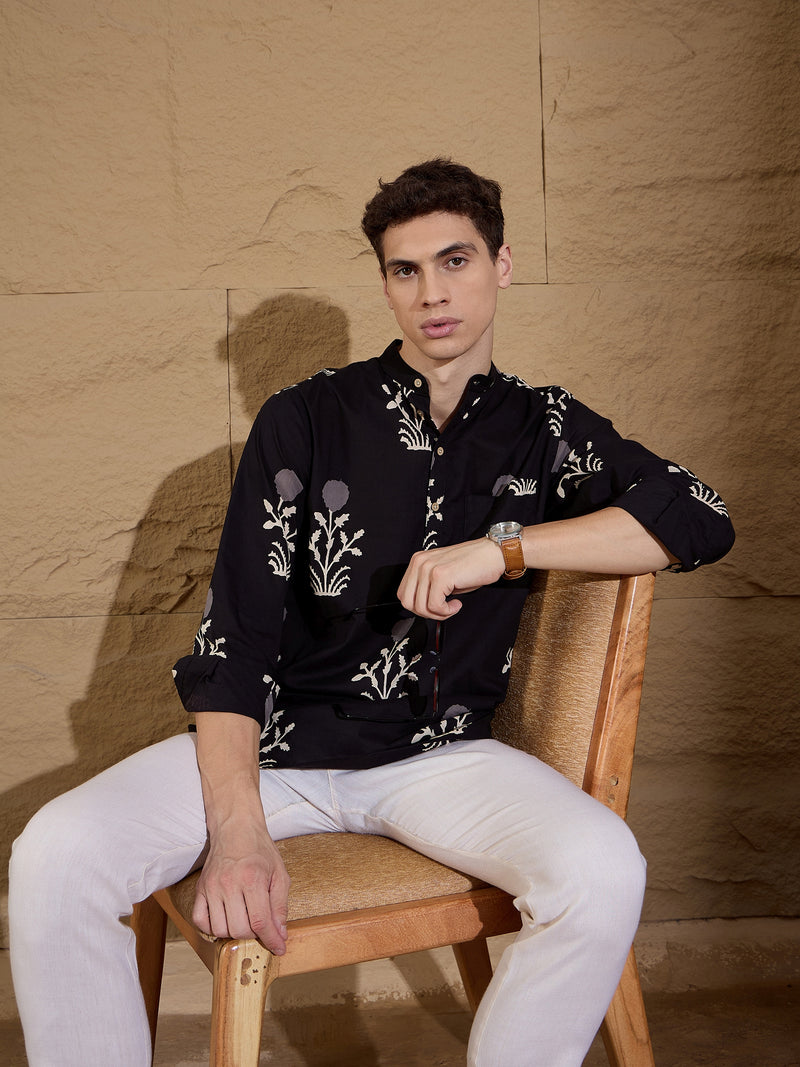 Black and Cream: Ethnic Motifs Print Sustainable Kurta
