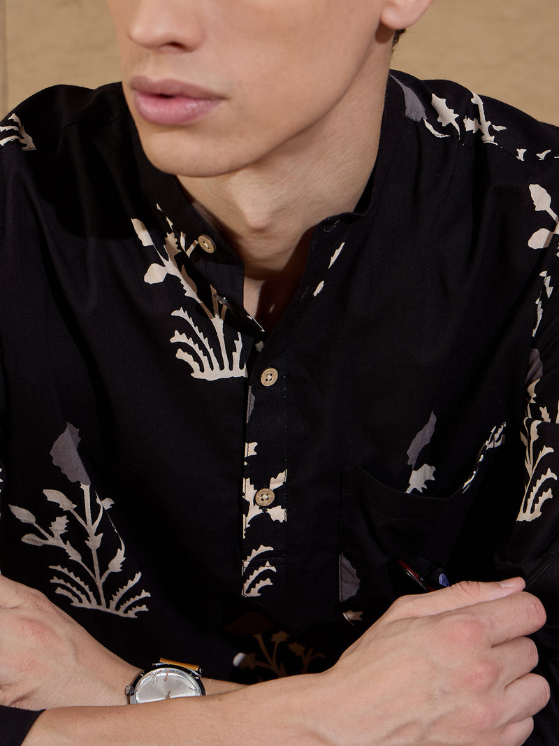 Black and Cream: Ethnic Motifs Print Sustainable Kurta