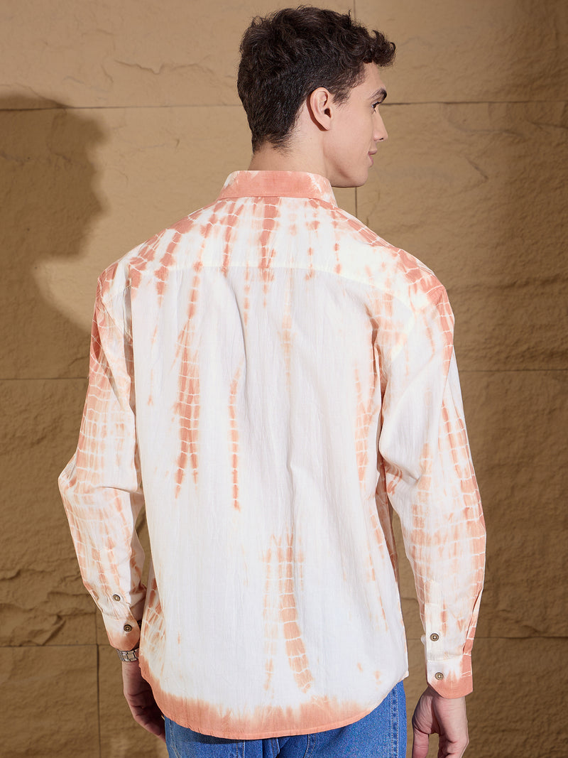 Orange & White: Full Sleeves Tie & Dyed Shirt