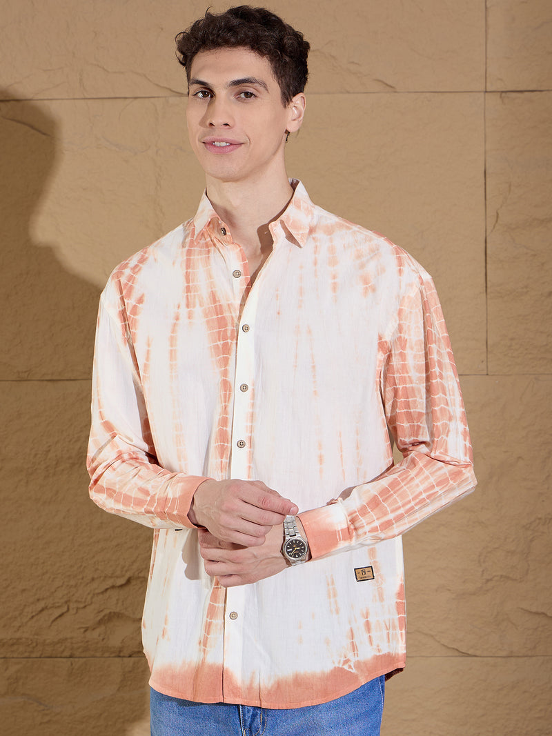 Orange & White: Full Sleeves Tie & Dyed Shirt