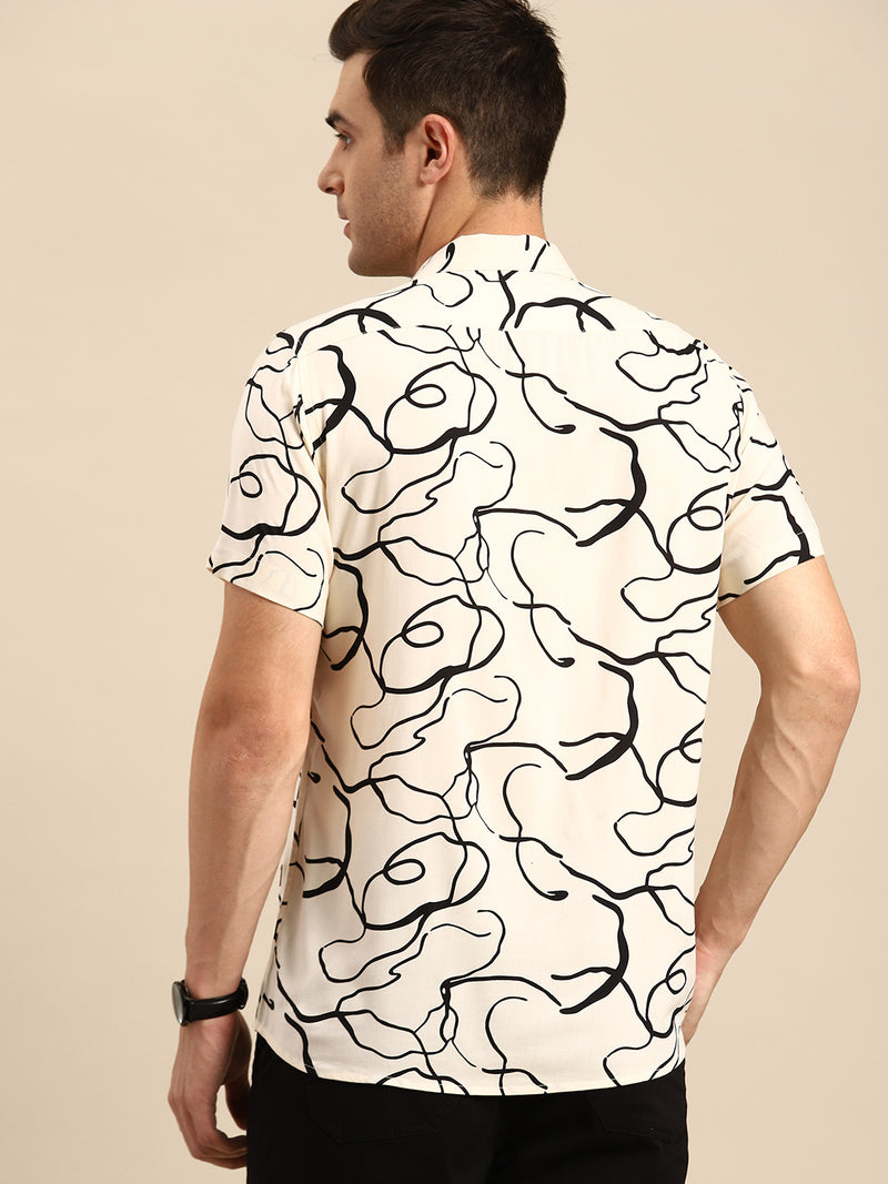 DENNISON Men Smart Opaque Abstract Printed Cuban Collar Casual Shirt