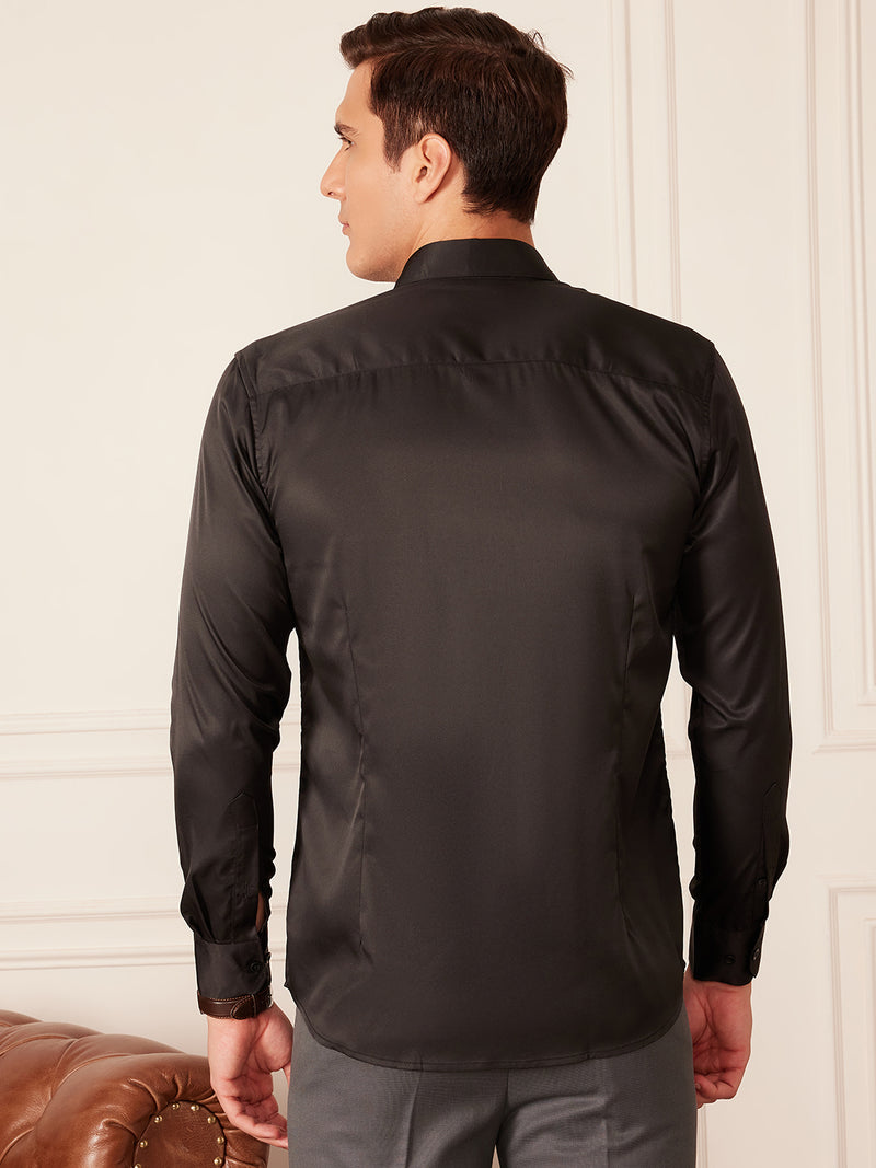 Black: Full Sleeves Satin Party Shirt