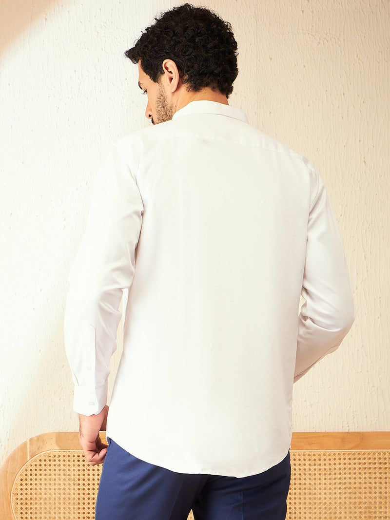 White: Full Sleeves Printed Opaque Party Shirt