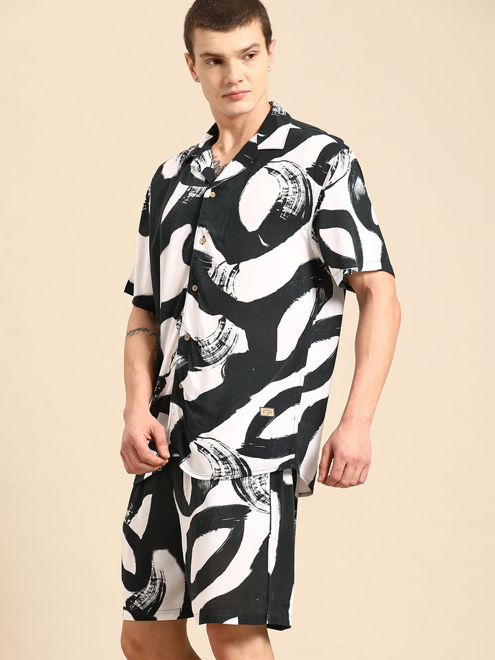 DENNISON Men Comfort Fit Coord Set | Printed Shirt With Shorts