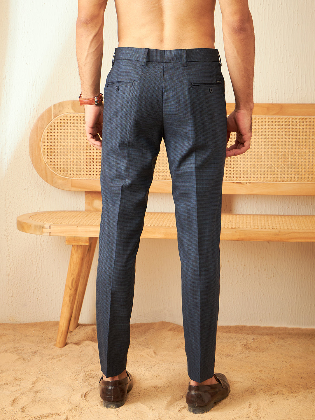 DENNISON Men Checked Smart Tapered Fit Easy Wash Blue Color Trouser