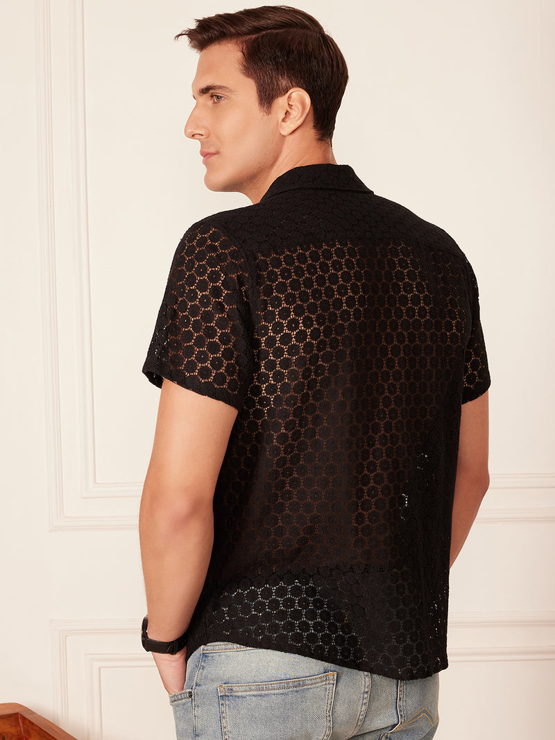 Black: Schifili Self Design Casual Shirt