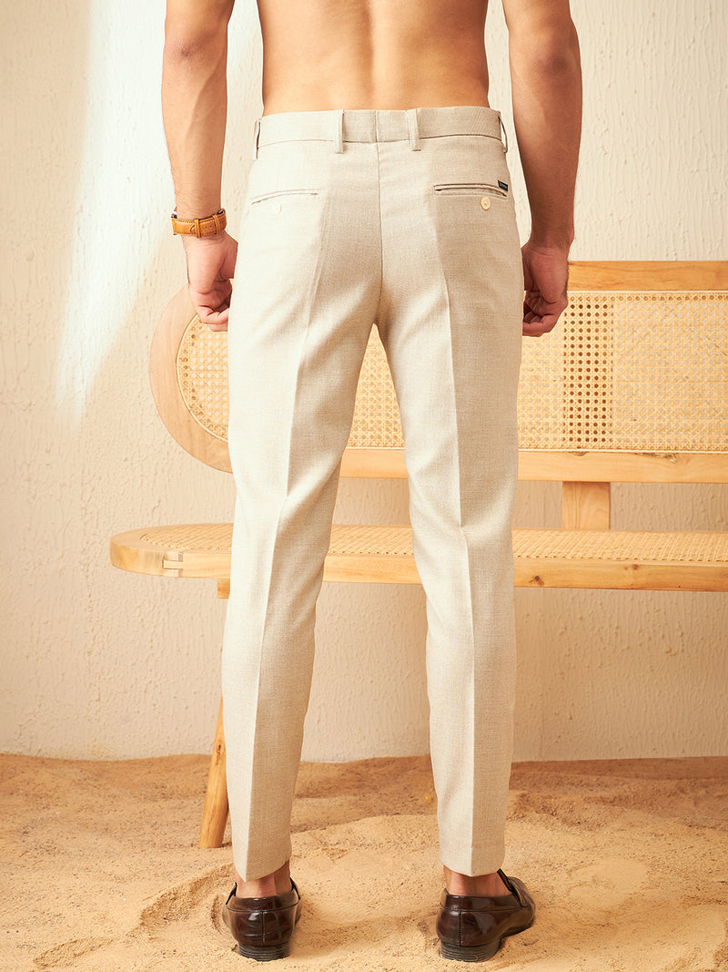 DENNISON Smart Tapered Fit Easy Wash Beige Trousers