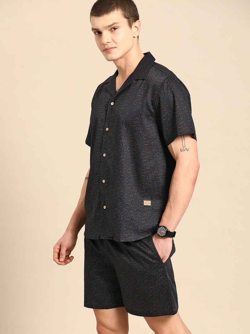 DENNISON Men Comfort Fit Coord Set | Printed Shirt With Shorts