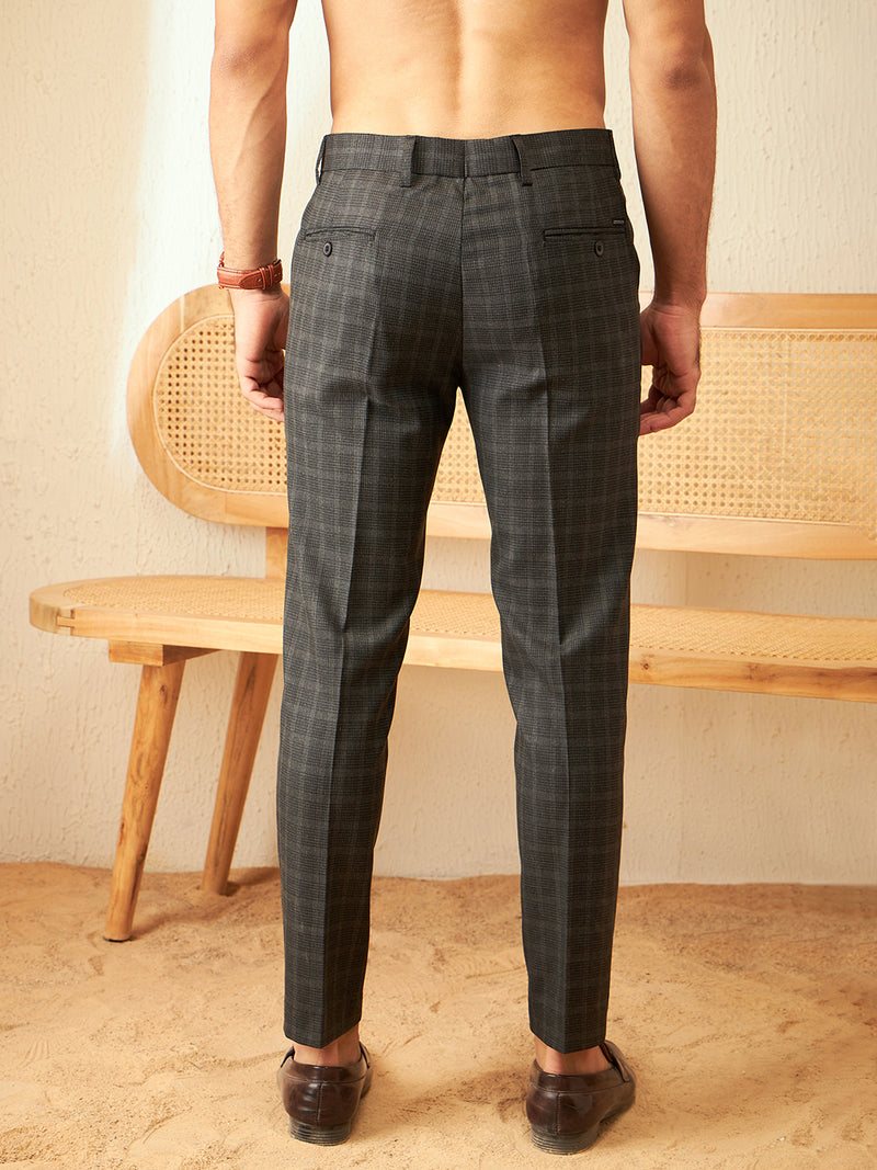 DENNISON Men Checked Smart Tapered Fit Easy Wash Charcoal Trouser
