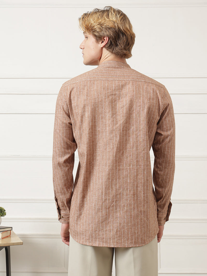 Vertical Striped Mandarin Collar Shirt