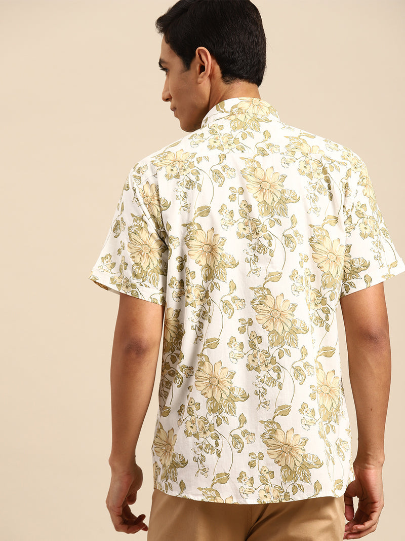 White: Half Sleeves Block Printed Shirt
