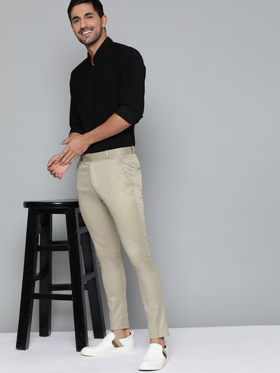 DENNISON Men Beige Smart Tapered Fit Easy Wash Trousers