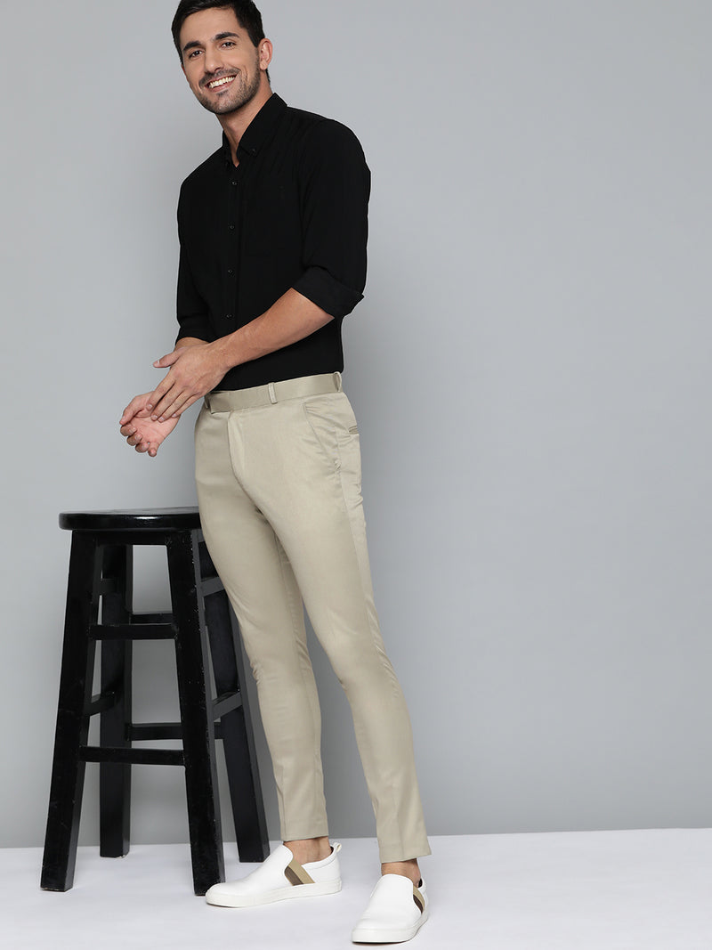 DENNISON Men Beige Smart Tapered Fit Easy Wash Trousers